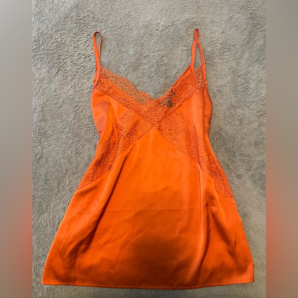 Orange Lace Slip Tank